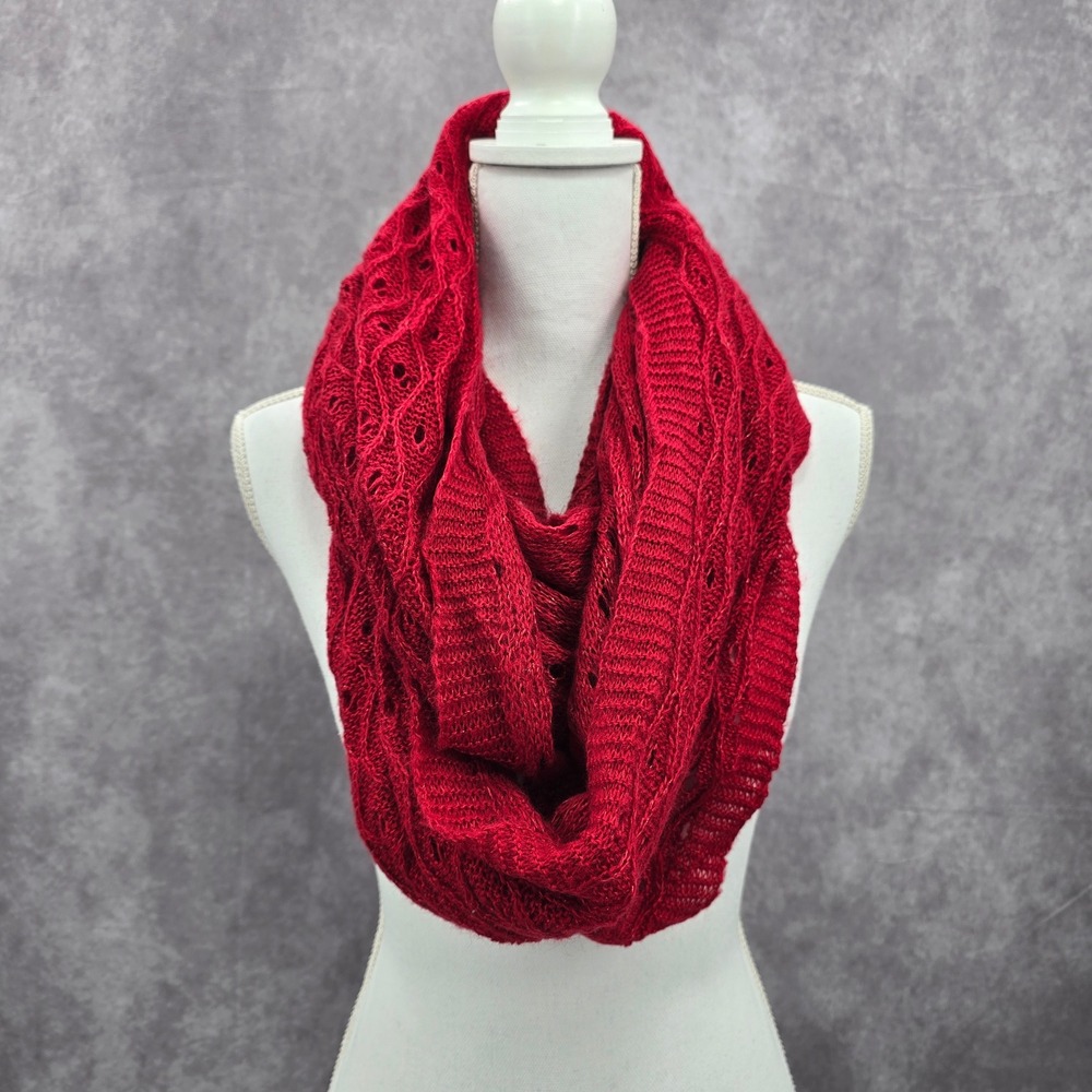 Red Cable Knit Y2Kโ Oversized Long 90s Cottage Romantic Infinity Scarf OS